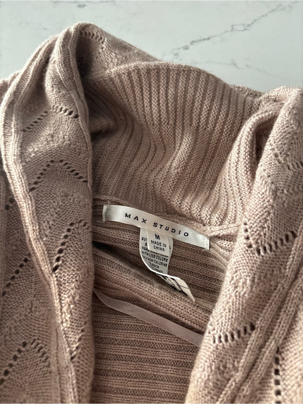 Max Studio Taupe Open-Front Cable Knit Cardigan - Picture 5 of 5